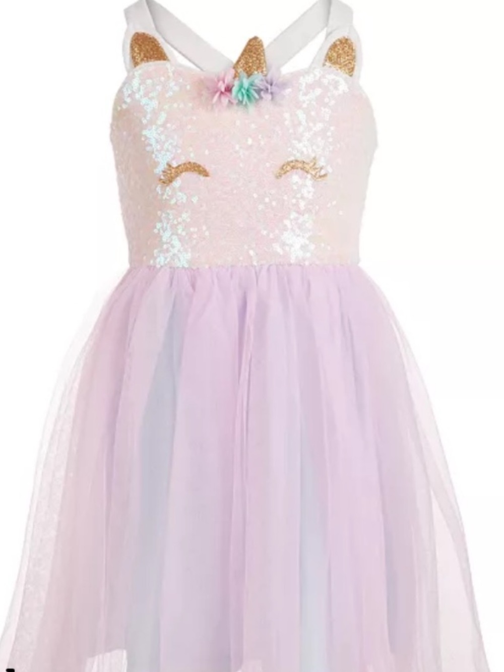 Macy’s Pink and White Unicorn Dress with Sequin Top and Layered Tulle Skirt